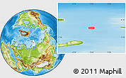Physical Location Map of the area around 79° 24' 54" N, 70° 37' 30" E