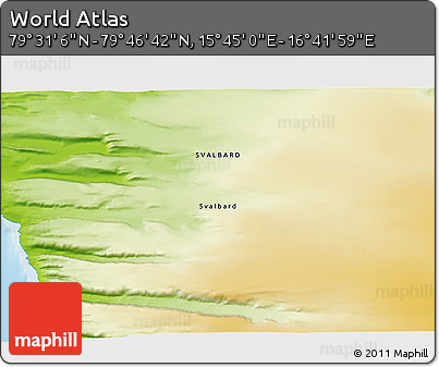 Physical 3D Map of the Area around 79° 38' 54" N, 16° 13' 30" E