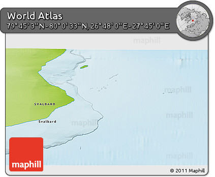 Physical 3D Map of the Area around 79° 52' 48" N, 27° 16' 29" E