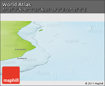 Physical 3D Map of the Area around 79° 52' 48" N, 27° 16' 29" E