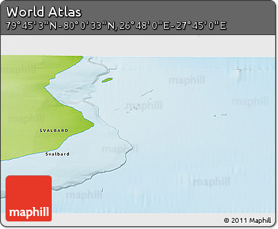 Physical 3D Map of the Area around 79° 52' 48" N, 27° 16' 29" E
