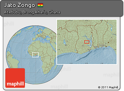 Savanna Style Location Map of Jato Zongo, hill shading