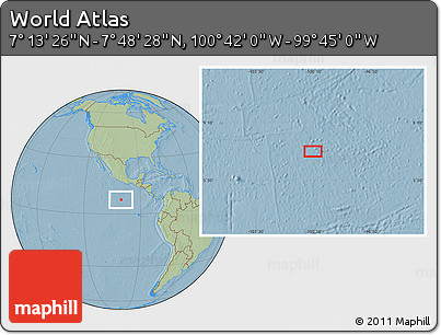 Savanna Style Location Map of the Area around 7° 30' 57" N, 100° 13' 29" W, hill shading