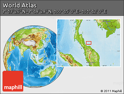 Physical Location Map of the Area around 7° 30' 57" N, 101° 13' 29" E