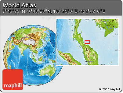 Physical Location Map of the Area around 7° 30' 57" N, 101° 13' 29" E