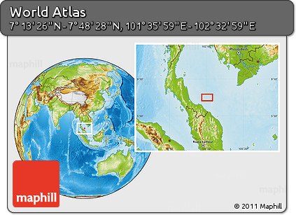 Physical Location Map of the Area around 7° 30' 57" N, 102° 4' 29" E