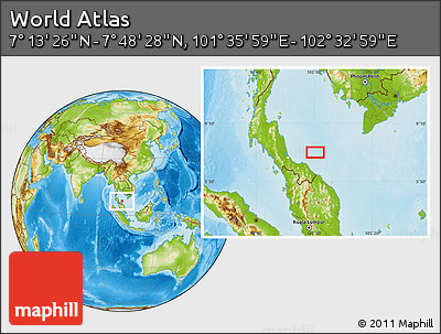 Physical Location Map of the Area around 7° 30' 57" N, 102° 4' 29" E