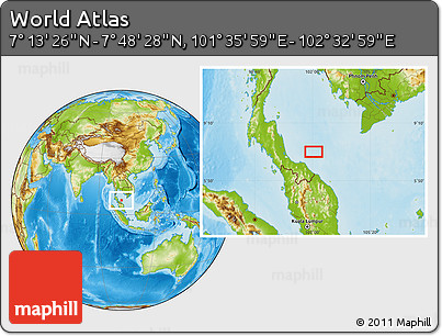 Physical Location Map of the Area around 7° 30' 57" N, 102° 4' 29" E
