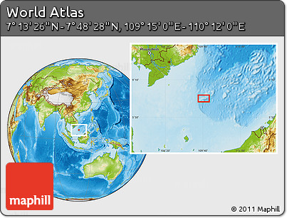 Physical Location Map of the Area around 7° 30' 57" N, 109° 43' 29" E