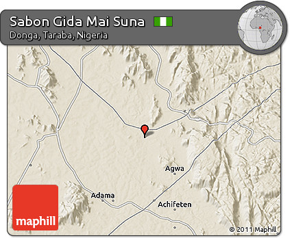 Shaded Relief 3D Map of Sabon Gida Mai Suna