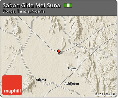 Shaded Relief 3D Map of Sabon Gida Mai Suna