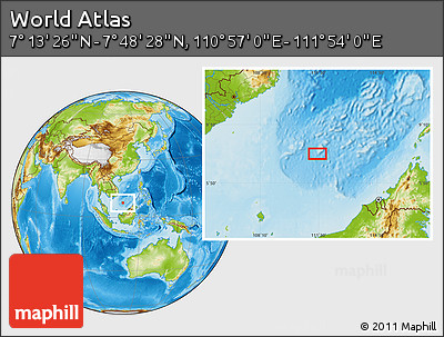 Physical Location Map of the Area around 7° 30' 57" N, 111° 25' 30" E
