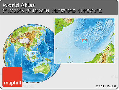 Physical Location Map of the Area around 7° 30' 57" N, 111° 25' 30" E