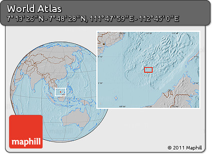 Gray Location Map of the Area around 7° 30' 57" N, 112° 16' 30" E, hill shading