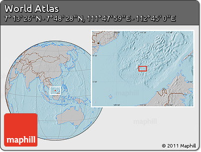 Gray Location Map of the Area around 7° 30' 57" N, 112° 16' 30" E, hill shading