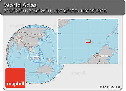 Gray Location Map of the Area around 7° 30' 57" N, 113° 7' 30" E