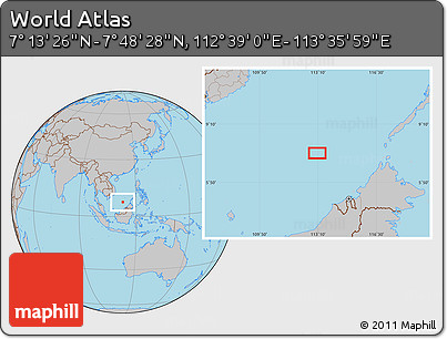 Gray Location Map of the Area around 7° 30' 57" N, 113° 7' 30" E
