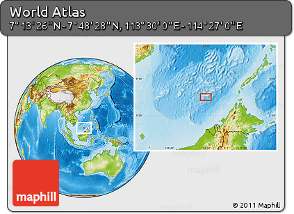 Physical Location Map of the Area around 7° 30' 57" N, 113° 58' 29" E