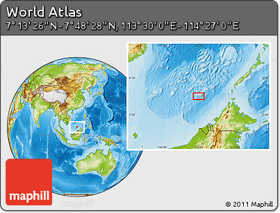 Physical Location Map of the Area around 7° 30' 57" N, 113° 58' 29" E
