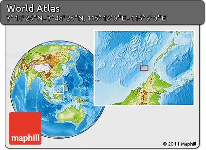 Physical Location Map of the Area around 7° 30' 57" N, 115° 40' 30" E
