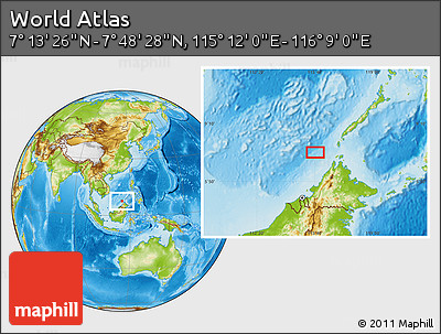 Physical Location Map of the Area around 7° 30' 57" N, 115° 40' 30" E