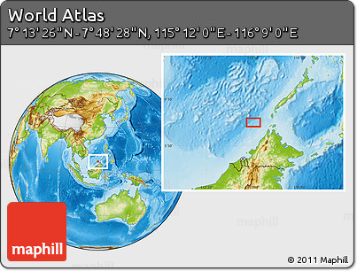 Physical Location Map of the Area around 7° 30' 57" N, 115° 40' 30" E