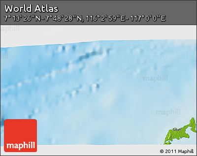 Physical 3D Map of the Area around 7° 30' 57" N, 116° 31' 30" E