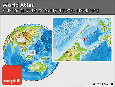 Physical Location Map of the Area around 7° 30' 57" N, 118° 13' 29" E