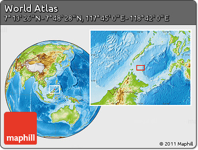 Physical Location Map of the Area around 7° 30' 57" N, 118° 13' 29" E