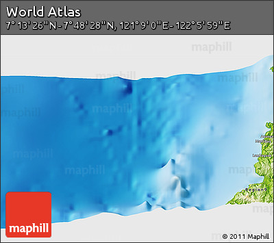 Physical 3D Map of the Area around 7° 30' 57" N, 121° 37' 30" E