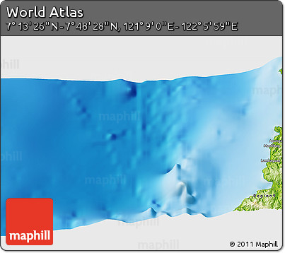 Physical 3D Map of the Area around 7° 30' 57" N, 121° 37' 30" E