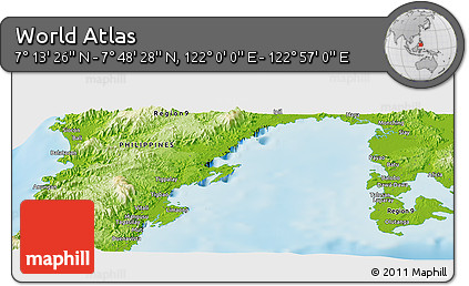 Physical Panoramic Map of the Area around 7° 30' 57" N, 122° 28' 29" E