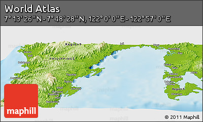 Physical Panoramic Map of the Area around 7° 30' 57" N, 122° 28' 29" E