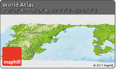 Physical Panoramic Map of the Area around 7° 30' 57" N, 122° 28' 29" E