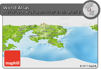 Physical Panoramic Map of the Area around 7° 30' 57" N, 123° 19' 29" E