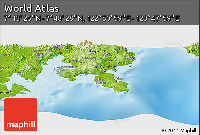 Physical Panoramic Map of the Area around 7° 30' 57" N, 123° 19' 29" E
