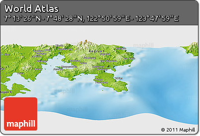 Physical Panoramic Map of the Area around 7° 30' 57" N, 123° 19' 29" E