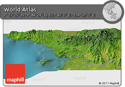 Satellite Panoramic Map of the Area around 7° 30' 57" N, 124° 10' 30" E