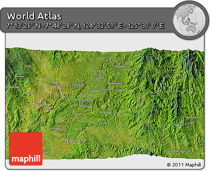 Satellite 3D Map of the Area around 7° 30' 57" N, 125° 1' 30" E
