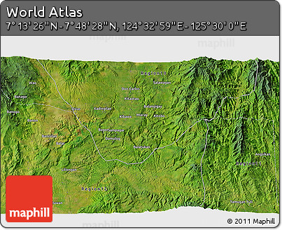 Satellite 3D Map of the Area around 7° 30' 57" N, 125° 1' 30" E
