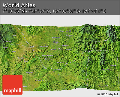Satellite 3D Map of the Area around 7° 30' 57" N, 125° 1' 30" E