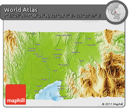 Physical 3D Map of the Area around 7° 30' 57" N, 125° 52' 30" E
