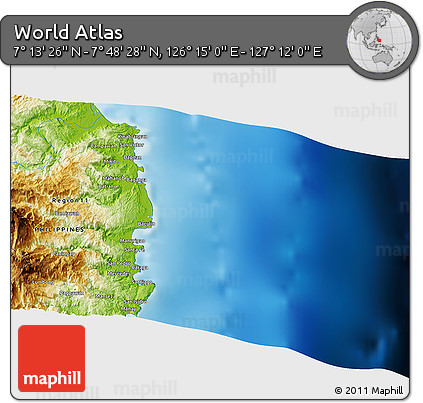 Physical 3D Map of the Area around 7° 30' 57" N, 126° 43' 29" E