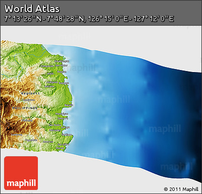 Physical 3D Map of the Area around 7° 30' 57" N, 126° 43' 29" E