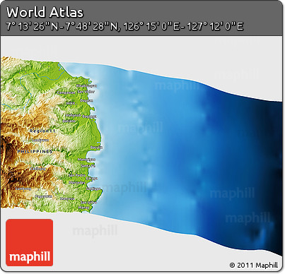 Physical 3D Map of the Area around 7° 30' 57" N, 126° 43' 29" E