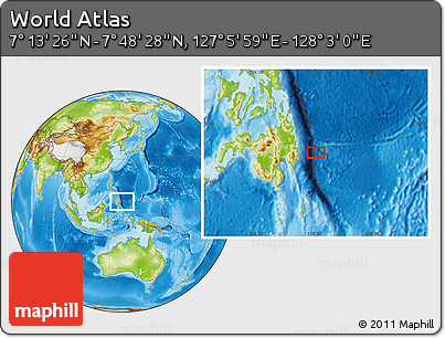 Physical Location Map of the Area around 7° 30' 57" N, 127° 34' 30" E