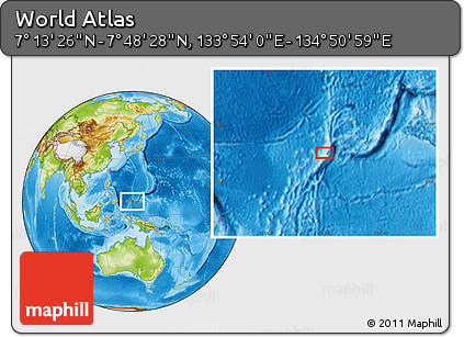 Physical Location Map of the Area around 7° 30' 57" N, 134° 22' 30" E