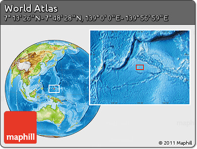 Physical Location Map of the Area around 7° 30' 57" N, 139° 28' 29" E