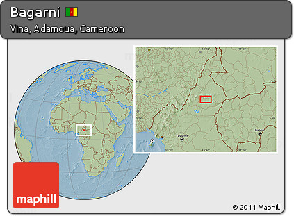 Savanna Style Location Map of Bagarni, hill shading