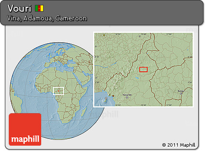 Savanna Style Location Map of Vouri, hill shading